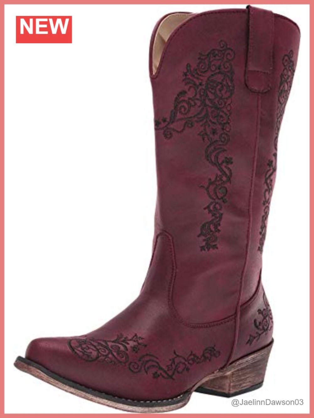 Faux Leather Western Embroidered Mid-Calf Boots